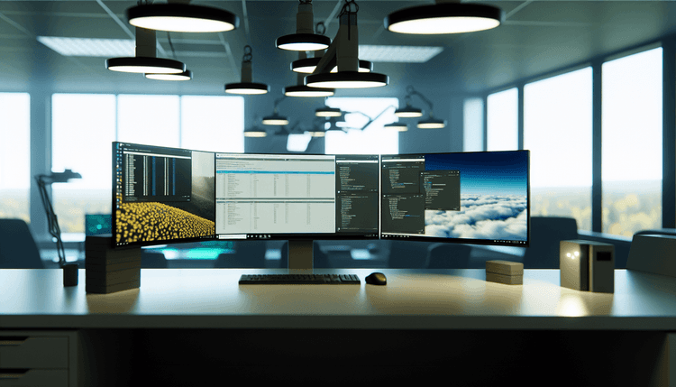 Microsoft Intune admin center displaying winget app deployment dashboard on multiple monitors