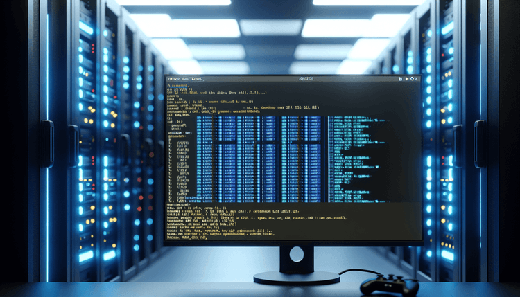Server room with Docker containers and Nginx configuration on monitor screen