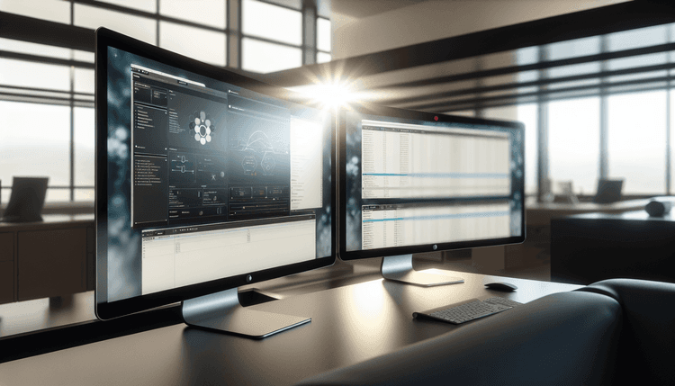 IT administrator configuring Microsoft Intune policies on dual monitors