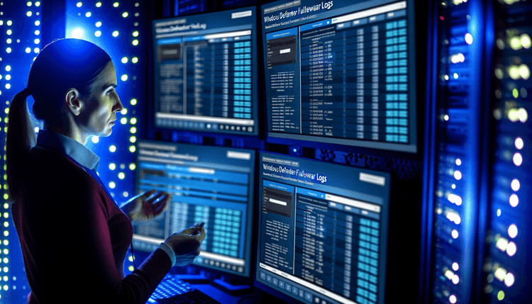 Security analyst monitoring Windows Defender Firewall logs in modern SOC environment