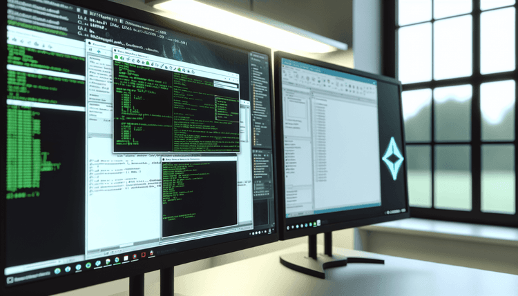 IT administrator workstation with AutoCAD and Windows security configuration displayed