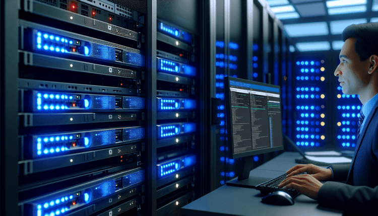 Server room with Windows servers and ADFS management console