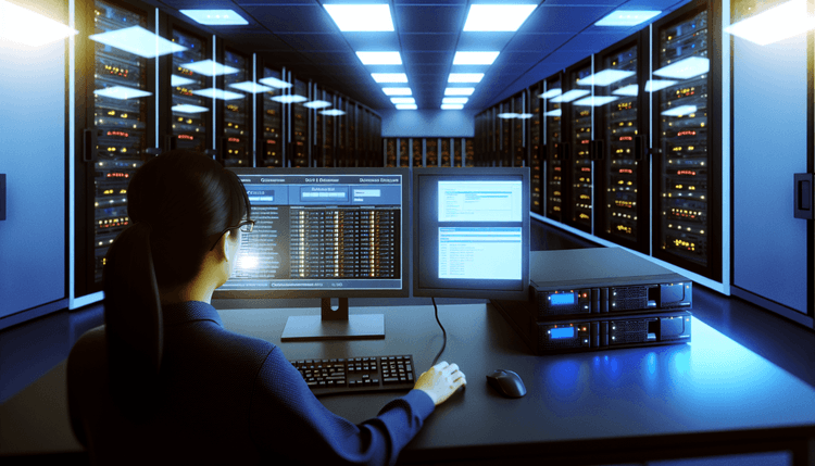 Windows Server administrator performing DNS zone restoration in professional server room environment