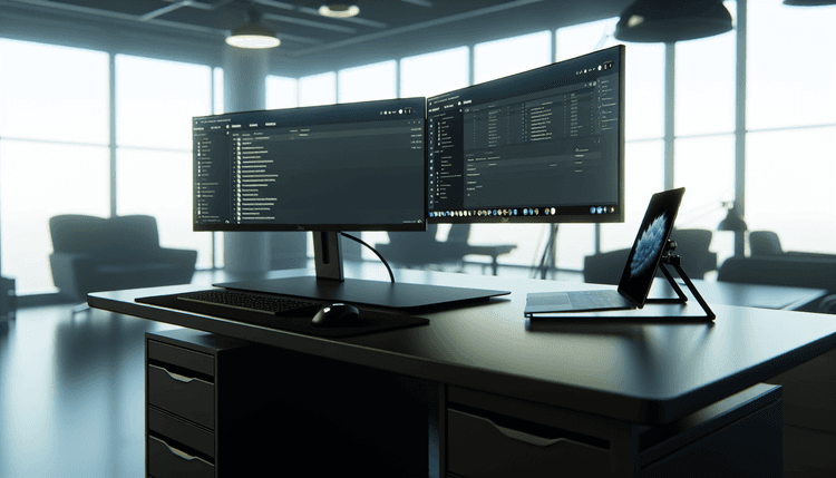 IT administrator workspace showing Microsoft Intune Autopilot configuration interface on dual monitors