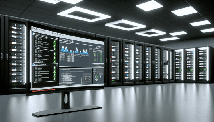 Windows server monitoring dashboard displaying NETLOGON and Active Directory status in a professional data center environment