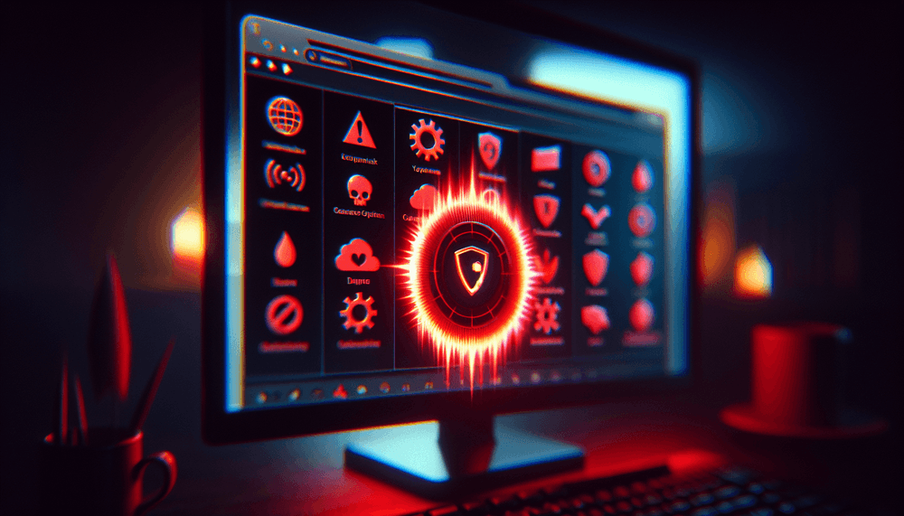 Computer screen showing browser extensions with one highlighted in red indicating malware threat