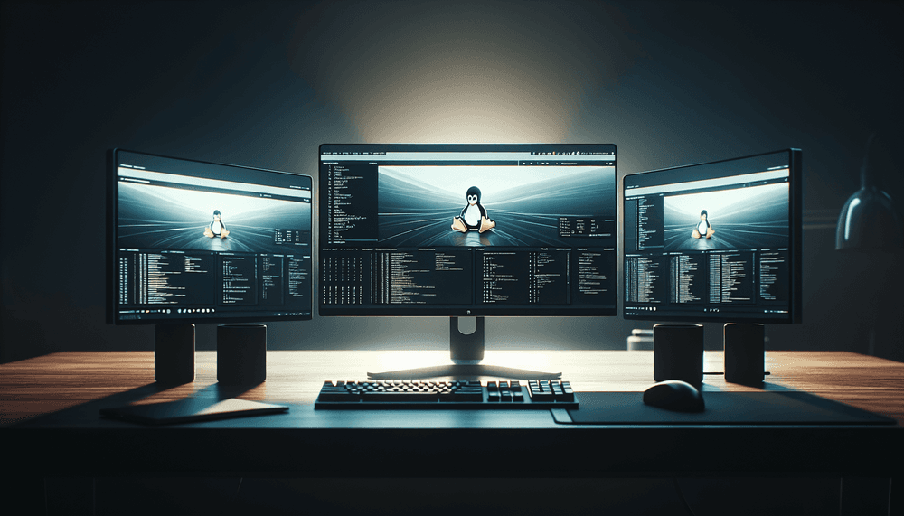 Modern multi-monitor Linux desktop setup with clean interface display