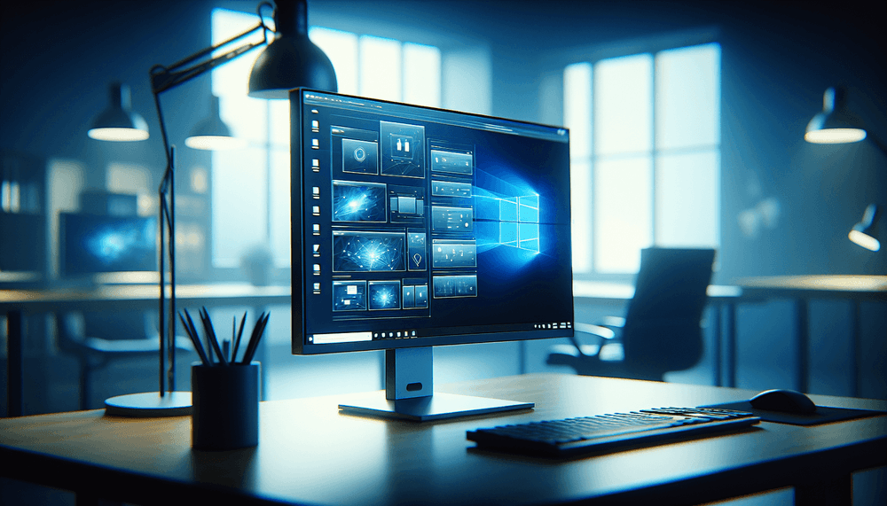 Desktop computer showing Windows 11 interface with multiple application windows