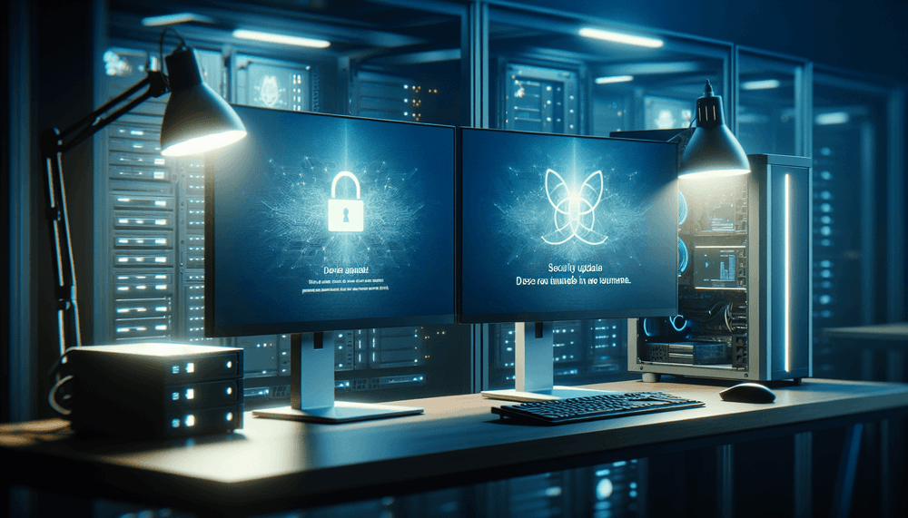Computer workstation showing Windows 10 security update installation screen