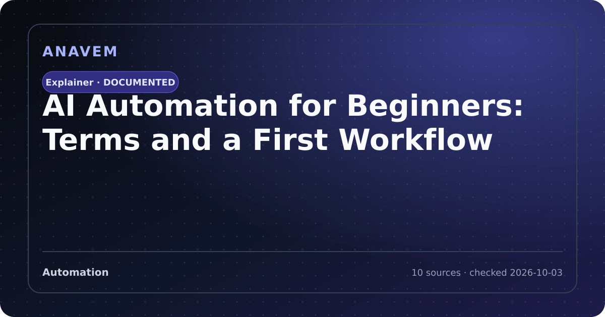 Editorial evidence card for AI Automation for Beginners: Terms and a First Workflow