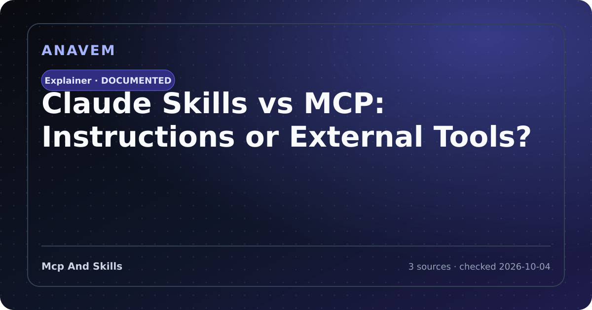 Editorial evidence card for Claude Skills vs MCP: Instructions or External Tools?