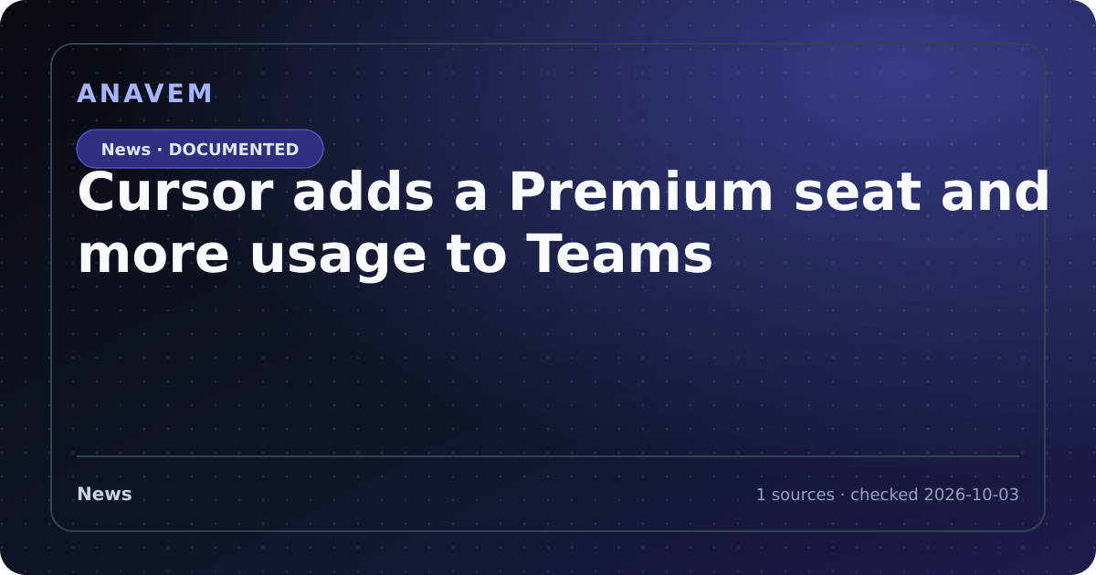 Editorial evidence card for Cursor adds a Premium seat and more usage to Teams