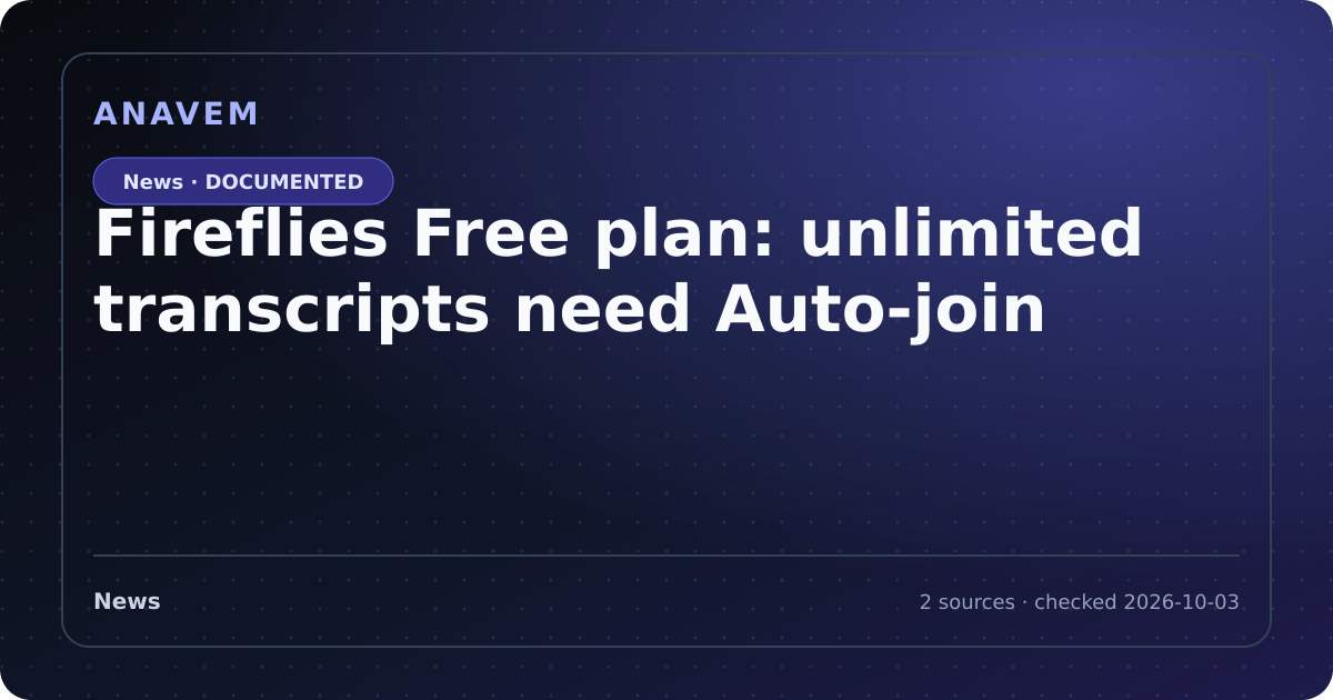 Editorial evidence card for Fireflies Free plan: unlimited transcripts need Auto-join
