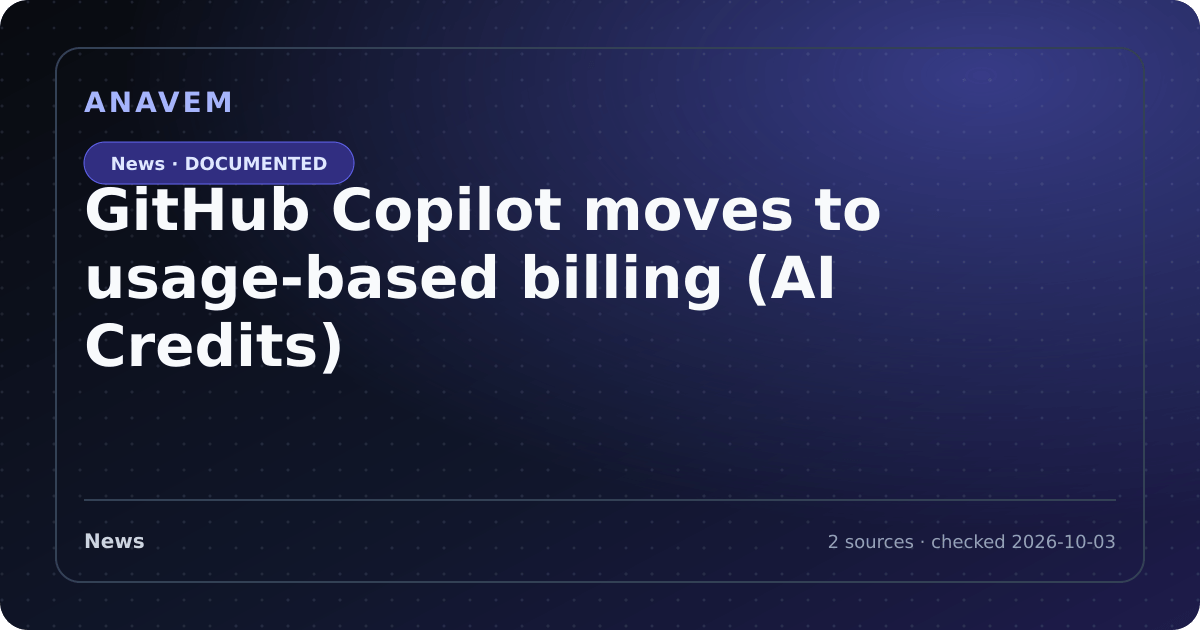 Editorial evidence card for GitHub Copilot moves to usage-based billing (AI Credits)