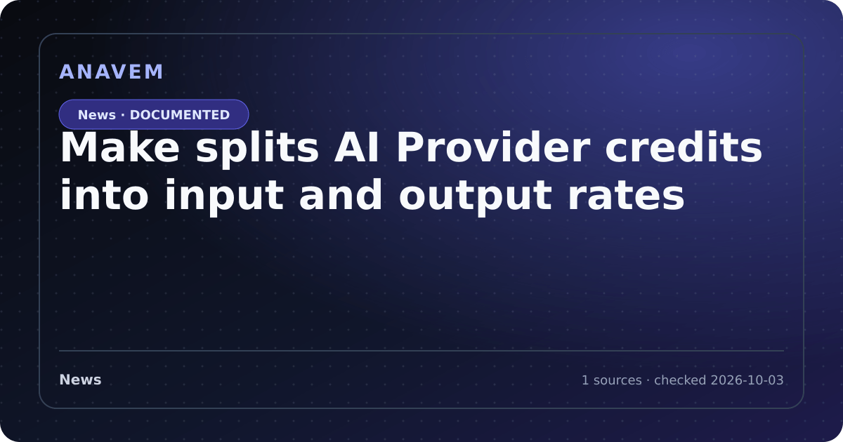 Editorial evidence card for Make splits AI Provider credits into input and output rates