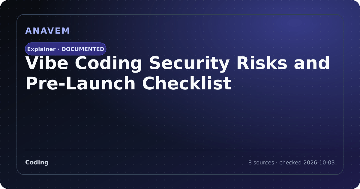 Editorial evidence card for Vibe Coding Security Risks and Pre-Launch Checklist